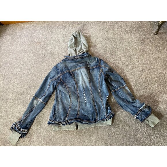 LA Coalition Womens Medium Denim & Gray Hooded Jacket With Distressed Details - Picture 4 of 13